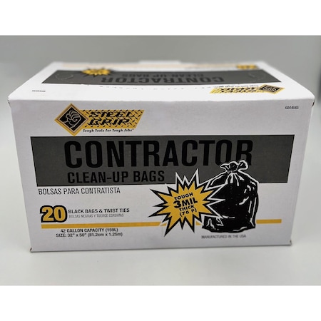 Poly-Pak Steel Grip 42 gal No Scent Scent Contractor Bags Twist Tie 20 pk 3 mil 3250A25SG